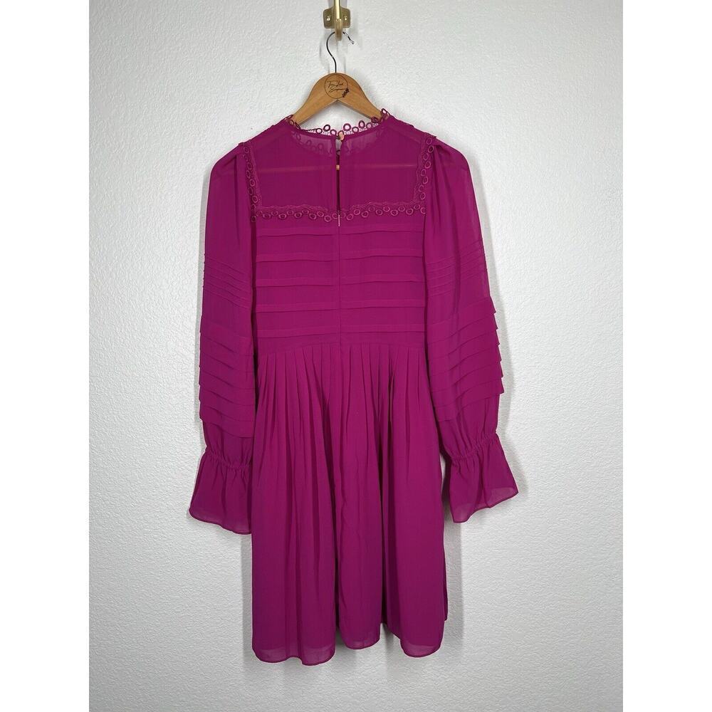 Ted Baker Arrebel Lace Trim Dress Size 2 US 6/ Small Magenta Pink Chiffon - Picture 2 of 4